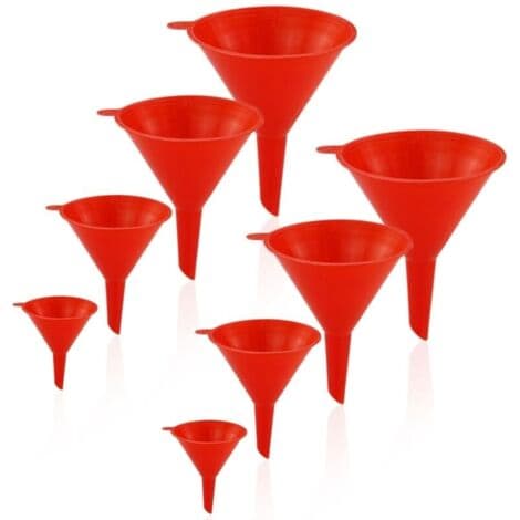 Set med 8 plasttrattar med bred hals för kök, flaskor, matlagning, laboratorium (röd)