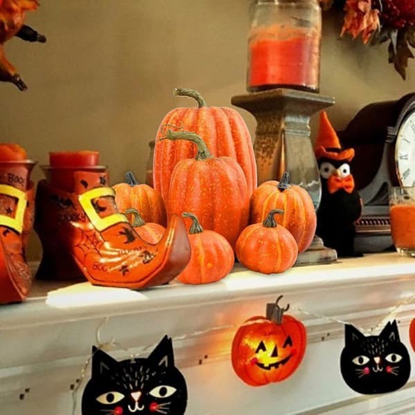 7 dekorative kunstige gresskar til Halloween, sett med kunstige gresskar til høstdekorasjon