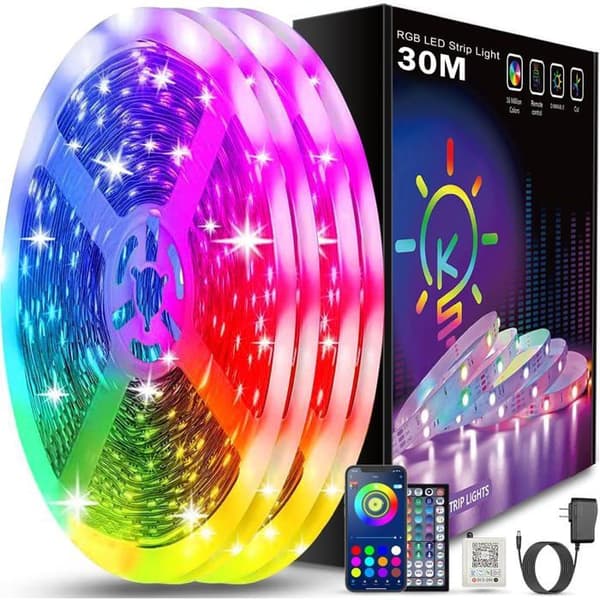 30 metrin LED-valonauha, Bluetooth, sovellusohjaus, toimiston sisustus [Energiatehokkuusluokka A]