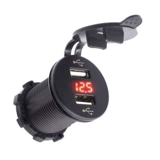 4. 2A 2-Port USB Biloplader med 12V Voltmeter til Båd (Rød) LBQ29