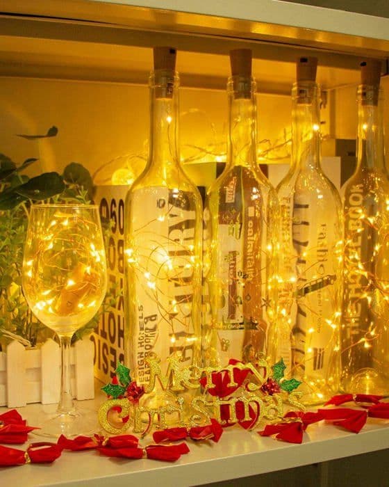 LED-flaskljusslingor, 2,2 m LED-flaskljusslingor för jul, fester, bröllop, trädgårdar, varmvit