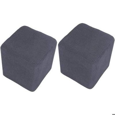 2-delat sammetspuffset, rektangulär stretchpuff, låg elastisk puff för vardagsrum, endast överdrag, pall ingår ej, grå