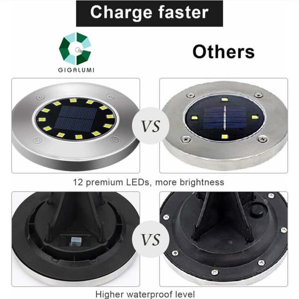 12 LED Solcellelys Utendørs 8 Stykker Hvite Solcelle Ground Lights Vanntette Hagelys Rustfritt Stål