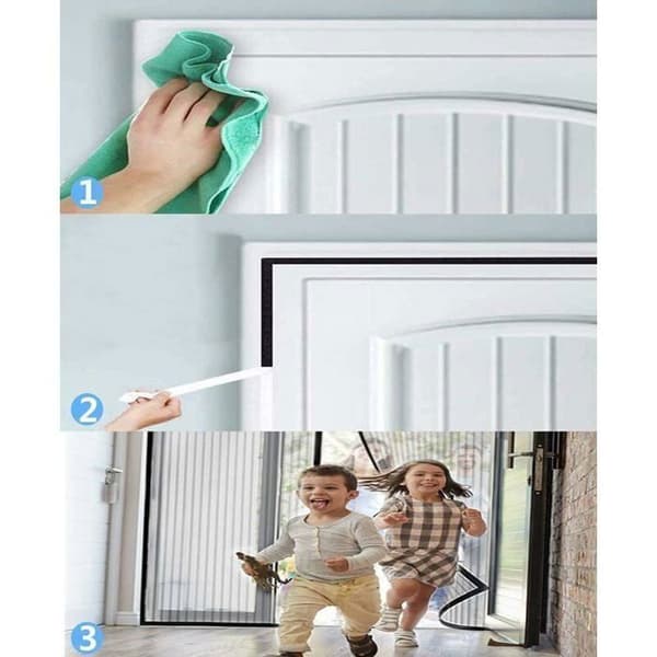 90 x 210 cm Magnetisk Dørskærm - Ingen Boring Nødvendig - Sort