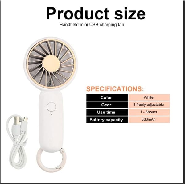 Mini bærbar ventilator. Håndholdt ventilator. Personlig USB-bordventilator. Lommeventilator (hvid)