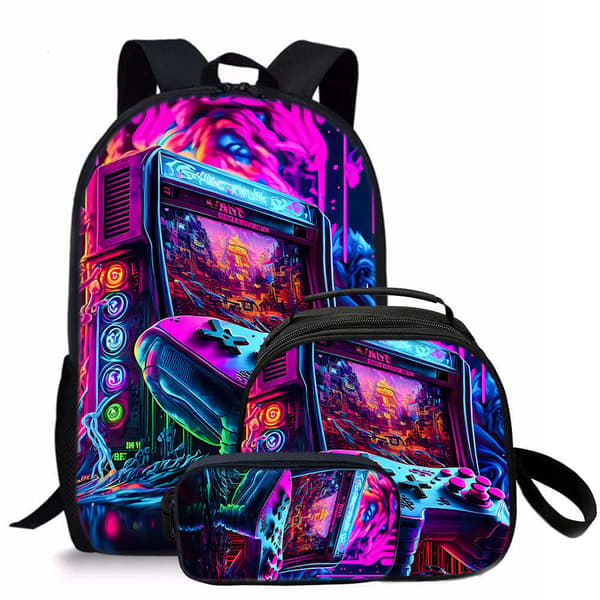 Boys' Backpack with Game Controller Print 17 inch, 3-piece set, Lunch Box and Pencil Case sti style 6
