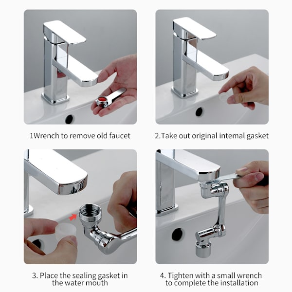1080 Degree Swivel Faucet Extender with 2 Flow Modes Silver