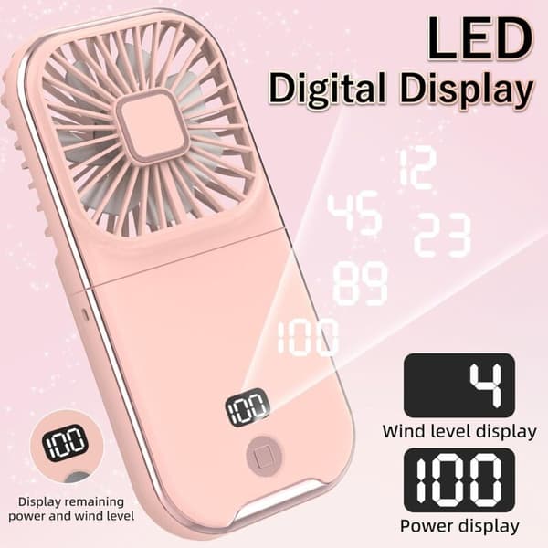 Mini bærbar ventilator, USB genopladelig lommeventilator, lille lydløs lommeventilator (pink)