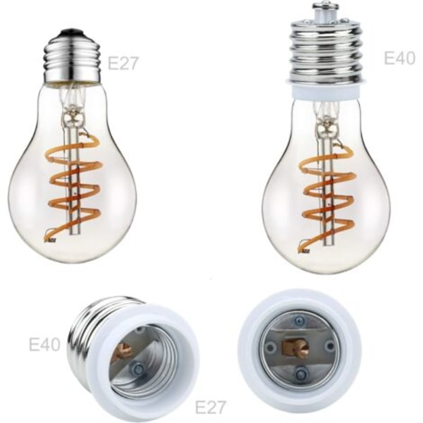 4x E40 til E27 lampefatningsadapter i hvid - Sæt med 4 omformere til lampefatninger til gløde-, LED-, halogen- og energisparepærer