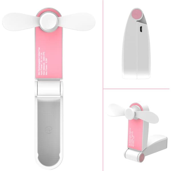 Mini sammenklappelig bordventilator. Lille USB genopladelig bordventilator. Mini og let personlig ventilator.