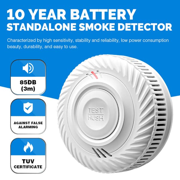 Smoke Detector with LED Indicator and 10-Year Battery Life White