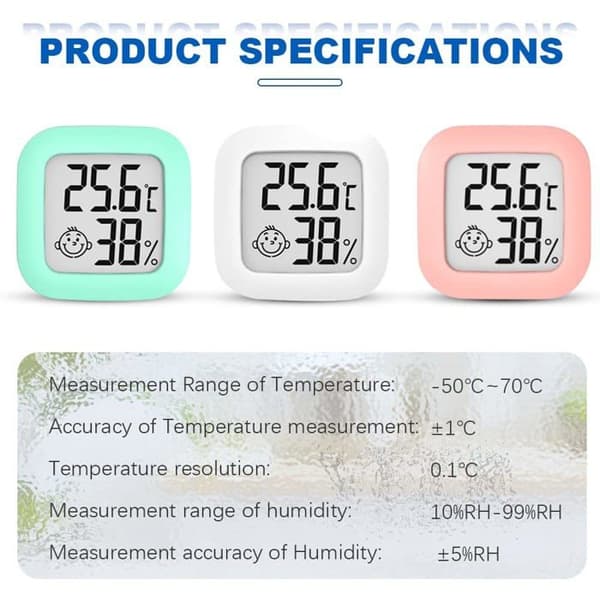 3-pakning Mini Innendørs Termometer Hygrometer, Digital Termo Hygrometer med Nøyaktig Omgivelsestemperaturmåler