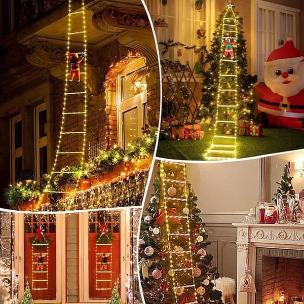 2M USB juletrelys, 124 LED-lys med julenisse, 8 lysmoduser, juledekorasjon, varmhvit