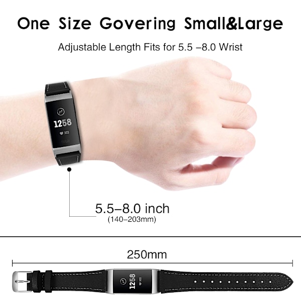 Fitbit Charge 3/4 armbånd Lær Svart