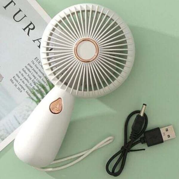 Bærbar ventilator - Genopladelig lommeventilator - Bærbar ventilator med farverige lys - Hvid