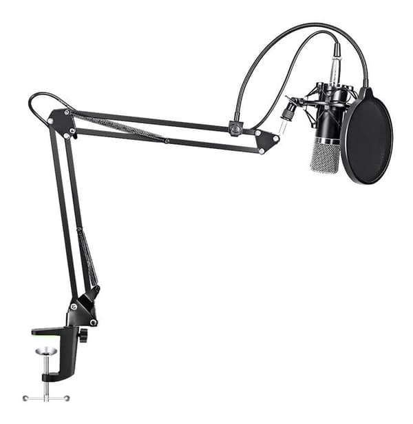 Podcastingmikrofon med bomarmssæt, sort