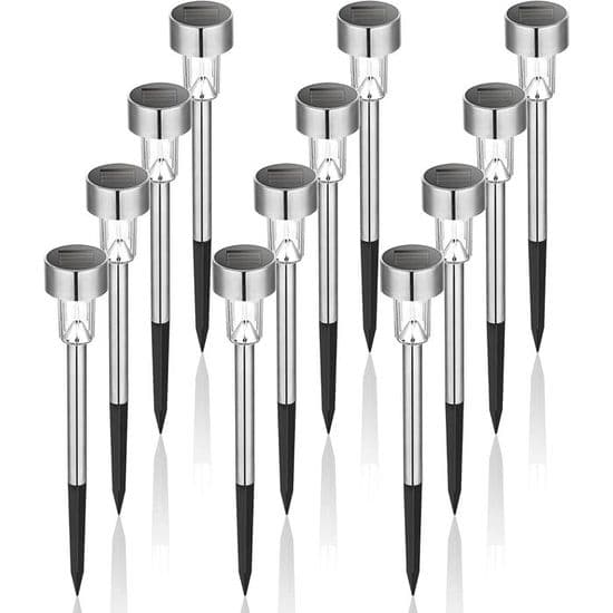 Utomhussollampor - 12-pack - 1W IP65 - Rostfritt stål - 10*45 cm - Vattentäta utomhussollampor - Vit