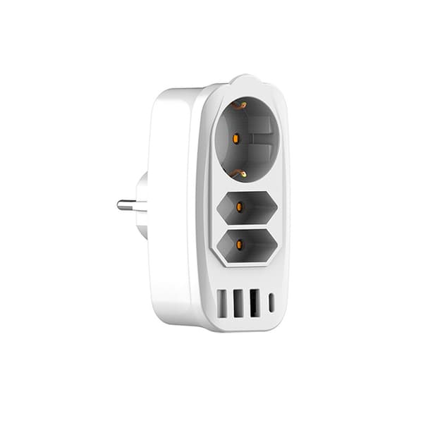 7 i 1 EU-stikadapter med USB A/Type C-porte
