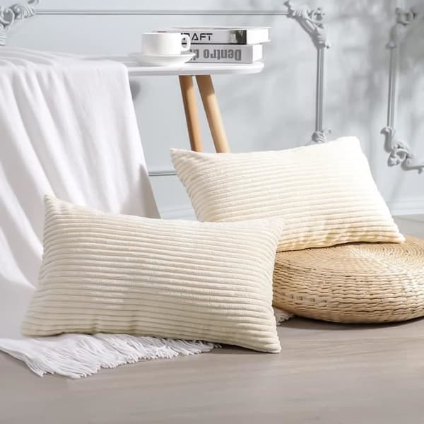 2-pack manchester kuddfodral, dekorativt kuddfodral, soffkuddfodral (Beige 30 x 50 cm)