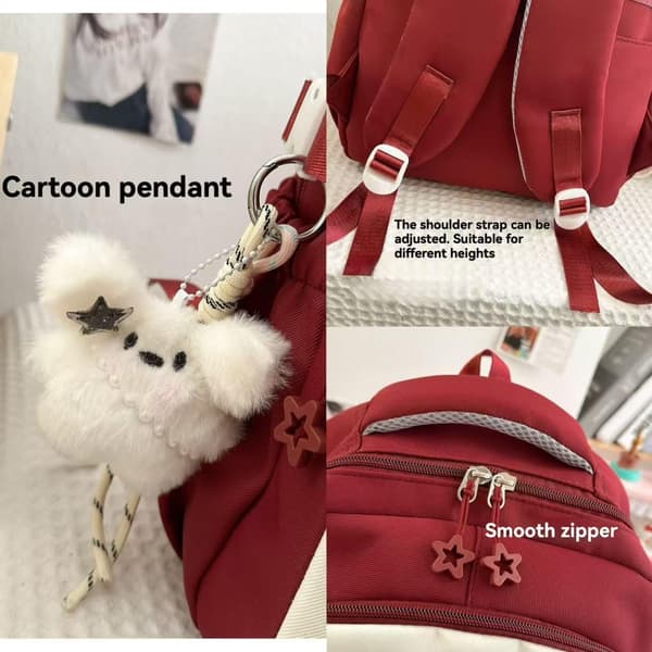 Backpack with Plaid and Polka Dot Pattern, Multiple Pockets, Cat Charm, and Spacious Storage for Everyday and Travel Blue