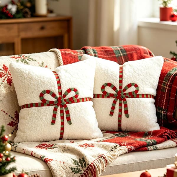 2-pak hvide julepudebetræk 45x45 cm, blødt pudebetræk med gavebånd til sofa og stue White 2PCS