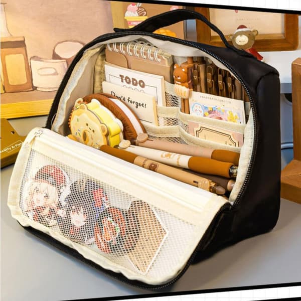 Large Capacity Canvas Pencil Case, Multifunctional Zipper Storage Bag Green