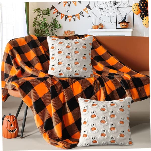 2-pack Halloween kuddfodral 45x45 cm, spöke och pumpa, dekorativa soffkuddar för höst och Halloween