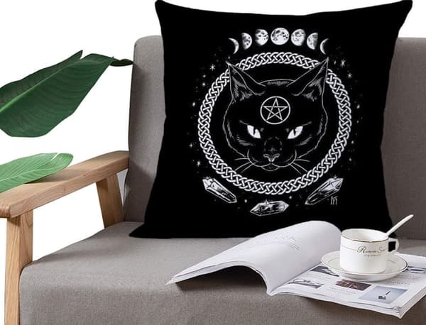 1/2 st Dekorativ Kudde 45x45 cm – Gotisk Katt Kuddfodral för Soffa och Sovrum, Svart