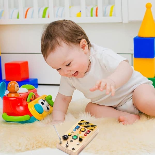 Activity Board Wood | Sensory Toy Board with Light Switch, Educational Play for Children