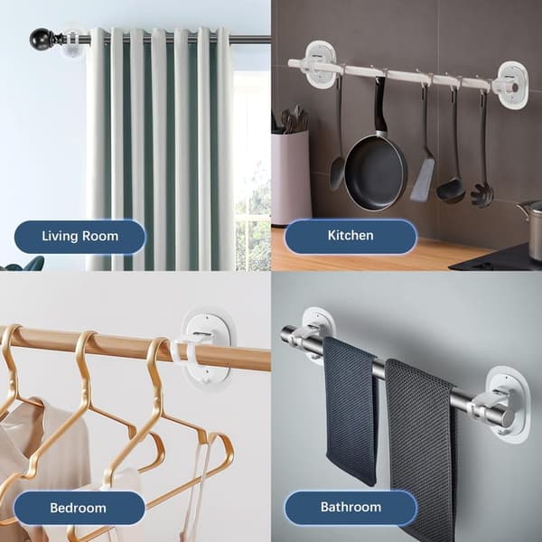 8-pack curtain rod holders, self-adhesive, drill-free, universal, adjustable, white color
