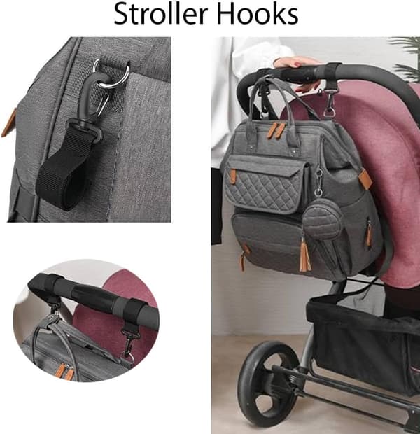 Diaper Bag Backpack Baby Waterproof with Changing Pad, Pacifier Case, Bottle Holder & Stroller Hooks, Multifunctional Diaper Bag Dark Grey