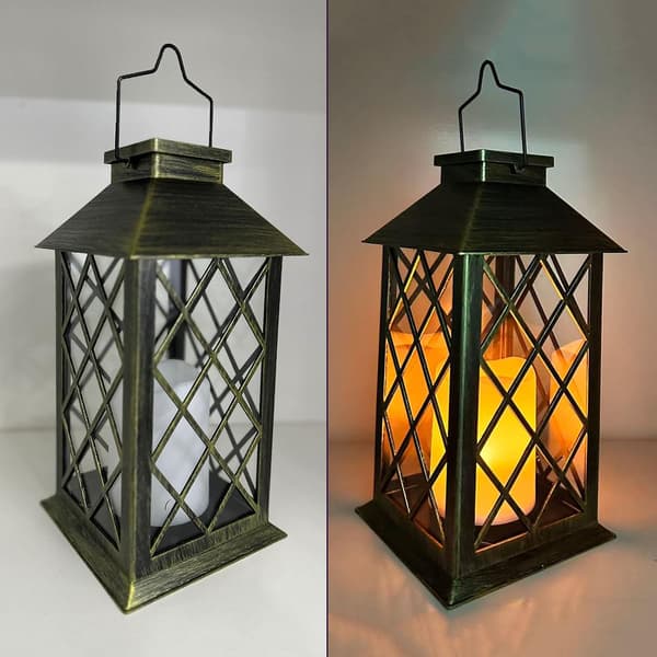 34 cm solcellelygte til udendørs brug med LED-lys effekt som stearinlys, hærdet glas, vandtæt til have og altan Bronze 2-PACK