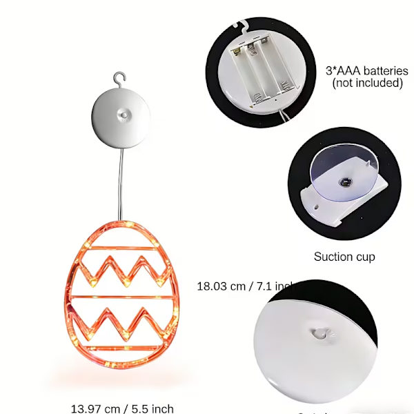 3-pack Easter Lights with Rabbit and Egg – Battery-Operated Decoration for Windows, Indoors, Festive Atmosphere 3 Easter Eggs