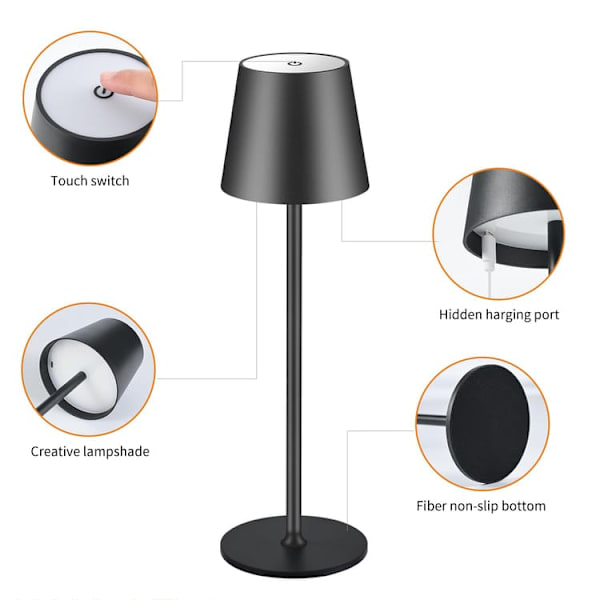 2-pack Wireless LED Table Lamp, Touch Dimmable, 3 Color Temperatures, Night Light, Rechargeable Desk Lamp