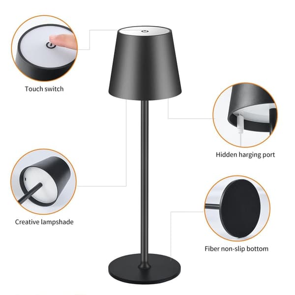 Wireless Table Lamp, LED Desk Lamp, Rechargeable, Touch Dimmable, 3 Color Temperatures, Night Light
