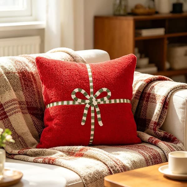2-pak hvide julepudebetræk 45x45 cm, blødt pudebetræk med gavebånd til sofa og stue Red 2PCS