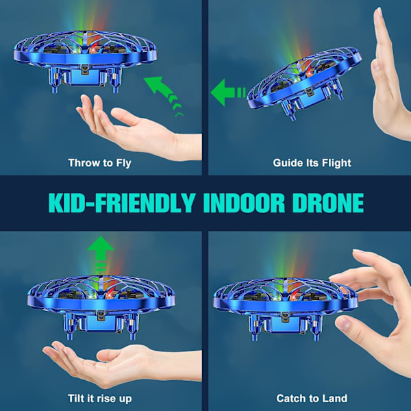 Hånddrone til Børn – Gestusstyret Mini Drone med Auto Hover & 360° Flip Blue