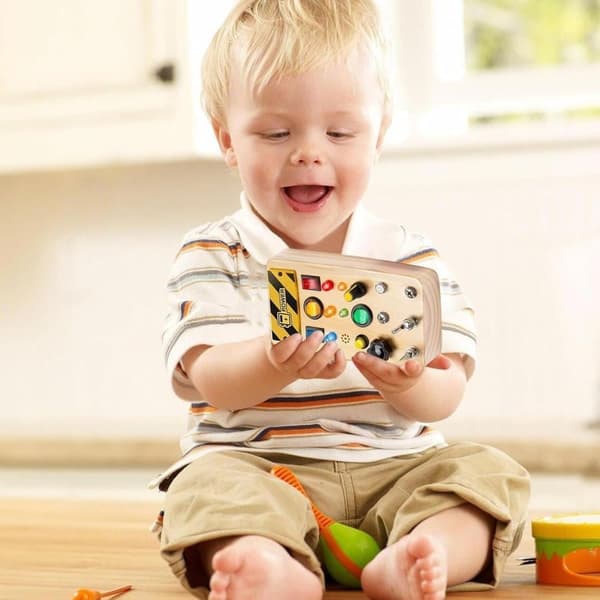 Activity Board Wood | Sensory Toy Board with Light Switch, Educational Play for Children