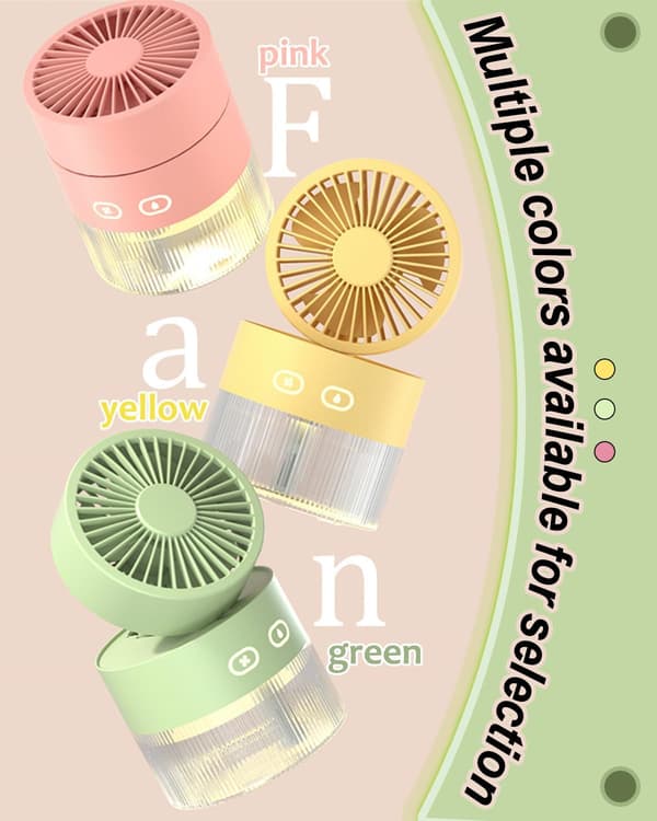 Bærbar ventilator luftfugter 350 ml, 3 hastigheder vandkøler bordventilator, USB genopladelig ventilator m/natlys bilventilator luftfugter til hjemmet Green
