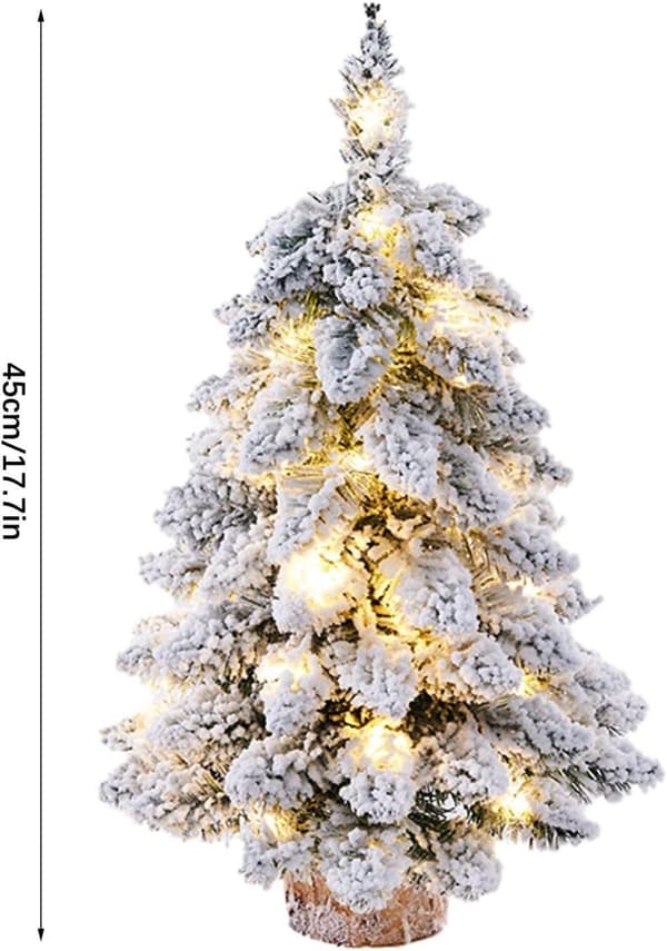 Mini Christmas Tree 45cm with LED Lights, Tabletop Christmas Tree Snow-covered and Battery Operated