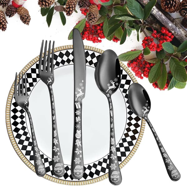 20/40-dele julebestiksæt, rustfrit stålbestik til 4/8, tåler opvaskemaskine sølvbestik til hjem og restaurant Silver 40pcs