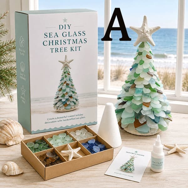 DIY Sea Glass Christmas Tree 15 cm, Creative Craft Kit with Beads, 3D Christmas Decoration for Table and Shelf E