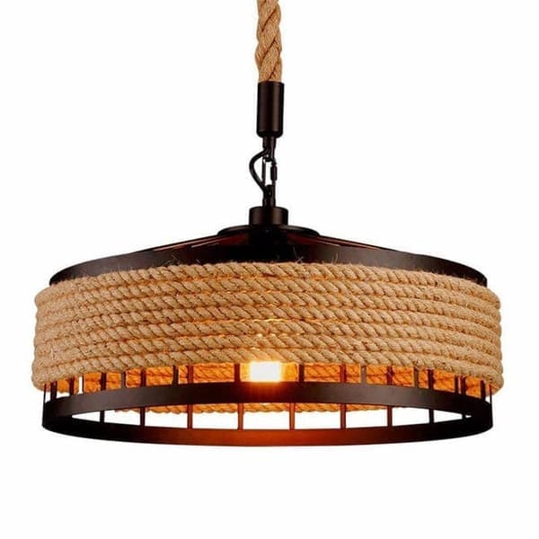 Retro pendellampe i hamptov – Sort metallampe til loftet til entre, køkken, 220V E27