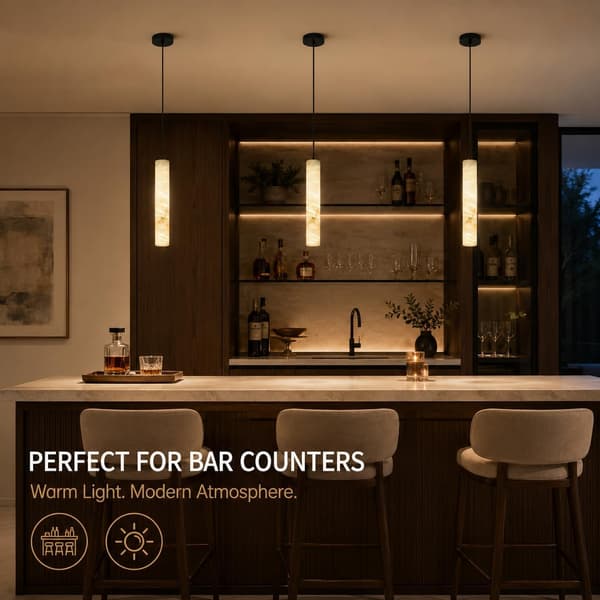 3-pack Natural Stone Pendant Lights with Cylindrical Design, Adjustable Cord and Warm Light for Kitchen Island Copper 50cm(25w)