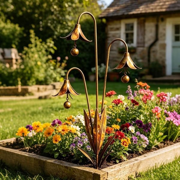 2-pack Metal Garden Decoration with Bells, Decorative Garden Stake, Rust-proof and Weather-resistant Blue