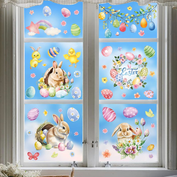 Easter Window Stickers 9 Sheets - Easter Decoration with Easter Bunny, Chick & Easter Egg Reusable Window Decoration F13