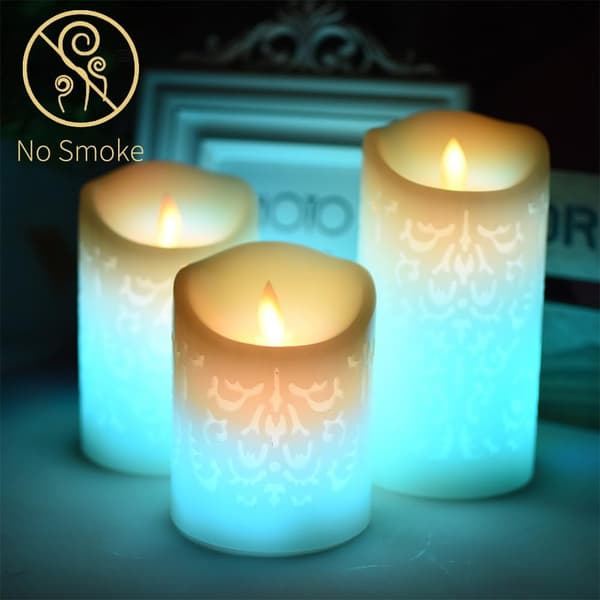 3-pack Color Changing LED Pillar Candles with Remote Control and Timer, Real Wax and Flickering Dancing Flame for Home