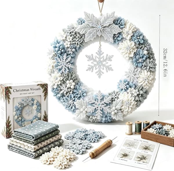 Julkrans 3D Tyg Poke Art DIY-kit för vuxna (Snöflinga)