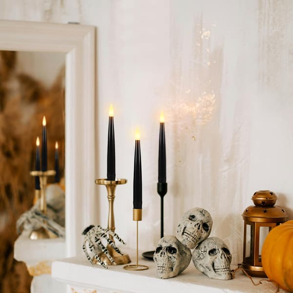 12 Pcs Black Floating LED Candles with Wand or Remote Control, Magical Hanging Lights for Halloween A