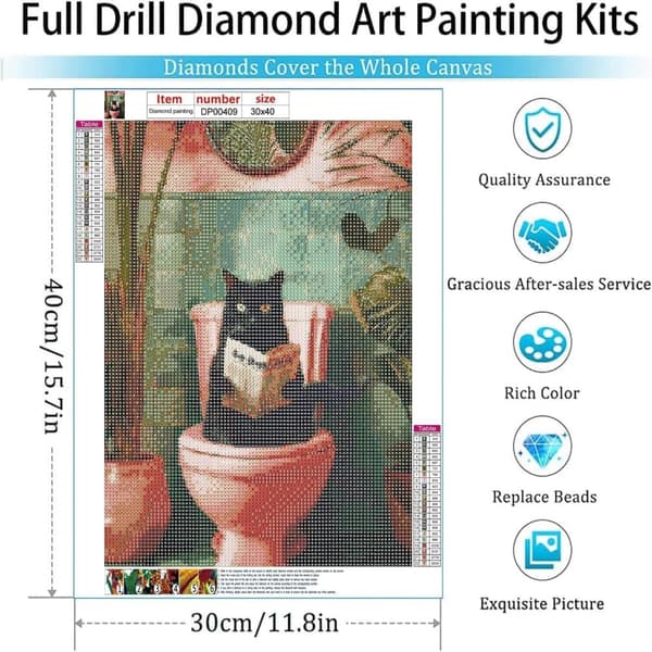 5D Sort Kat Diamantmaleri Diamond Art Kit til Voksne, Fuld Drill, 30x40cm